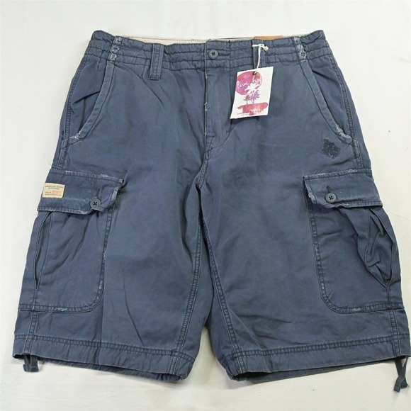 NEW American Eagle 30 x 12" Blue Distressed Patch Pocket Fatigue Cargo Shorts - Picture 1 of 5